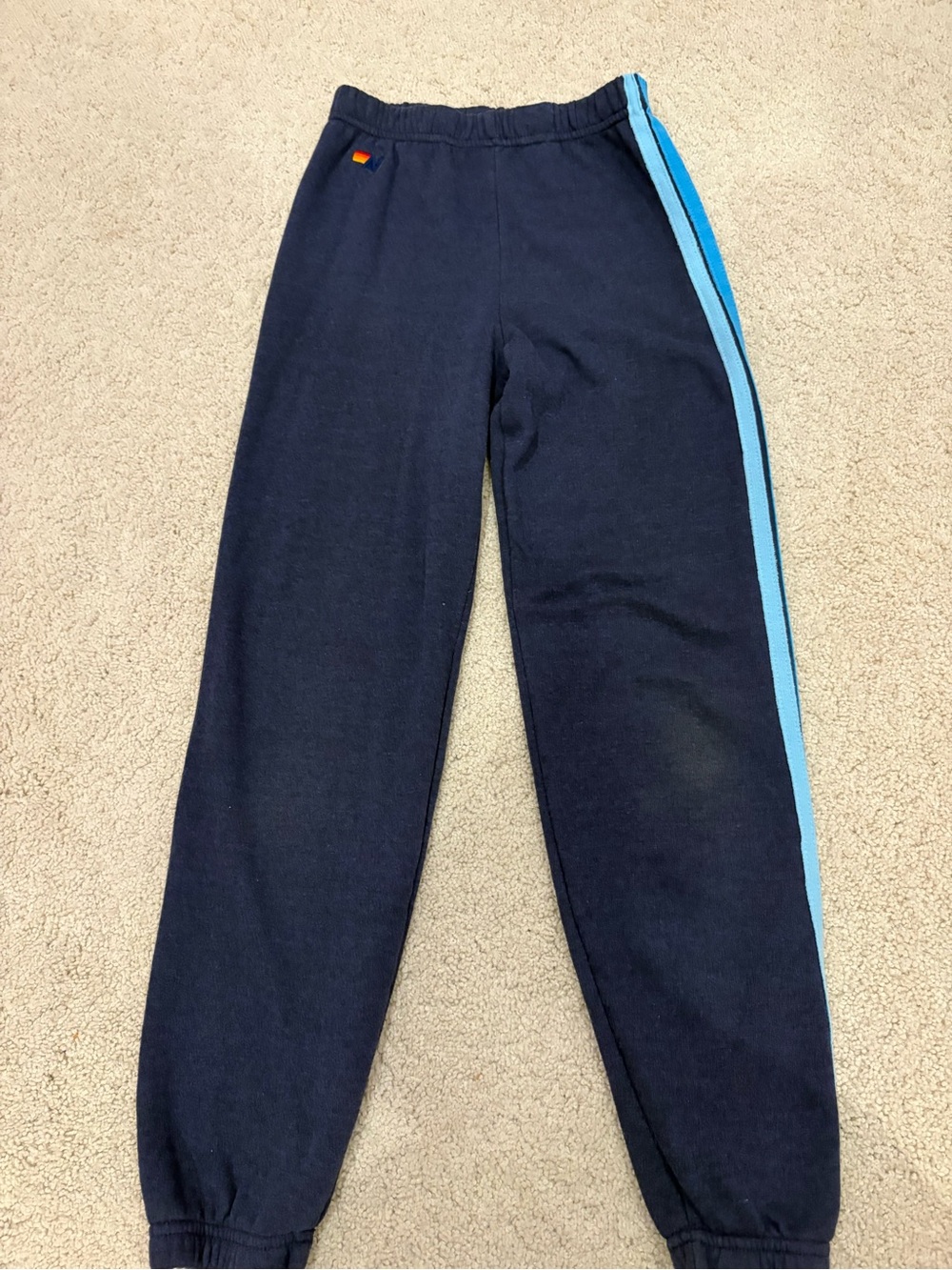 Aviator Nation Navy Sweatpants with Light Blue Side Stripes, Size 14